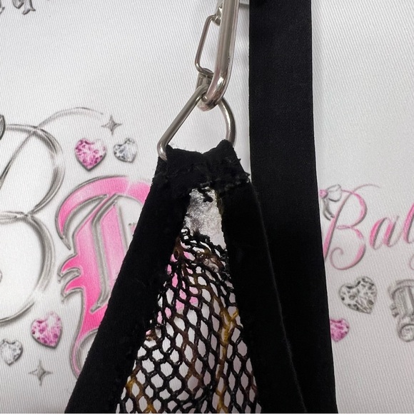 Cheetah print fishnet dress with silver metal clasp straps stretchy one size - Picture 7 of 10